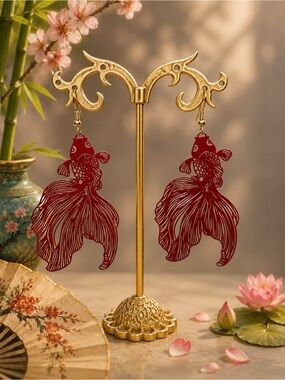 Red KOI Goldfish Drop Earrings – Metal, Stylish Fish-Themed Jewelry